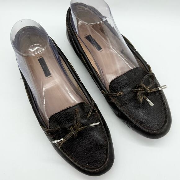Vintage Louis Vuitton Leather Driving Moc Loafers Bow Tie Dark Brown Size 40 - Picture 1 of 15